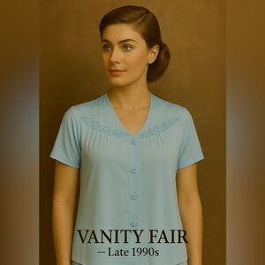 Vintage Vanity Fair Light Blue Nylon Top 2XL Late 1990s Bed Jacket